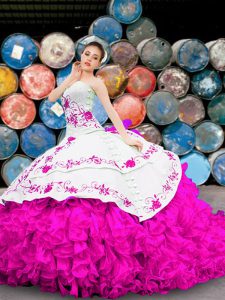 Organza Sweetheart Sleeveless Lace Up Appliques and Embroidery and Ruffles Quinceanera Gowns in Multi-color