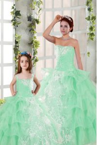 Sleeveless Beading and Ruffled Layers and Ruching Lace Up Quinceanera Dress