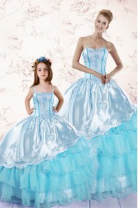 Amazing Sweetheart Sleeveless Organza 15 Quinceanera Dress Embroidery and Ruffled Layers Zipper