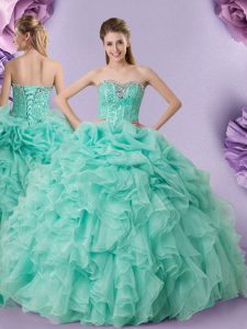 Apple Green Lace Up Sweet 16 Dresses Beading and Ruffles and Pick Ups Sleeveless Floor Length