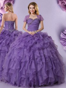 Traditional Purple Sleeveless Beading and Ruffles Floor Length Sweet 16 Dresses