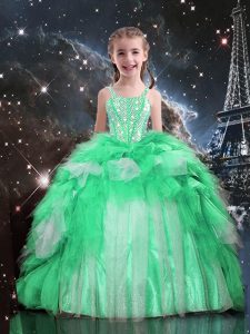 Super Apple Green Lace Up Pageant Gowns For Girls Beading and Ruffles Sleeveless Floor Length