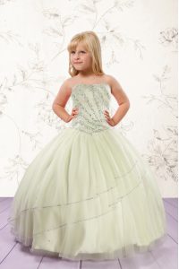 Modern Sleeveless Lace Up Floor Length Beading Little Girl Pageant Dress