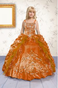Fantastic Pick Ups Floor Length Orange Little Girls Pageant Dress Spaghetti Straps Sleeveless Lace Up