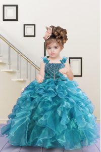 Lovely Sleeveless Lace Up Floor Length Beading and Ruffles Little Girl Pageant Gowns