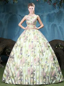 Custom Made Straps Appliques and Pattern Quinceanera Dresses Multi-color Lace Up Sleeveless Floor Length