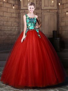 One Shoulder Tulle Sleeveless Floor Length Sweet 16 Quinceanera Dress and Pattern