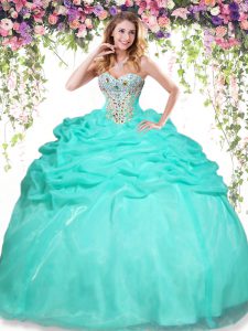 Deluxe Sleeveless Beading and Pick Ups Lace Up Sweet 16 Quinceanera Dress