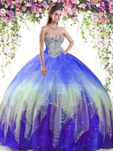 Multi-color Lace Up Sweetheart Beading 15th Birthday Dress Tulle Sleeveless