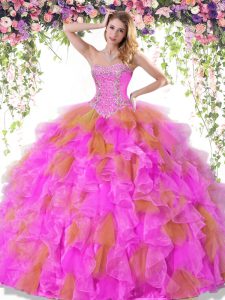 Exceptional Multi-color Organza Lace Up Sweetheart Sleeveless Floor Length Quinceanera Gowns Beading and Ruffles