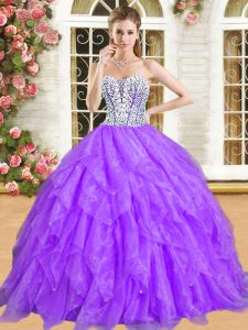 Vintage Purple Sleeveless Beading and Ruffles Floor Length Quinceanera Gowns