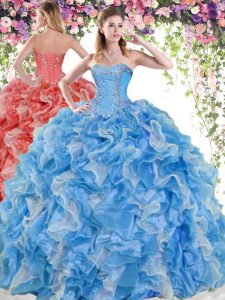 High End Sleeveless Lace Up Floor Length Beading and Ruffles Quinceanera Gown