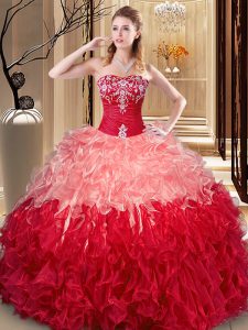 Multi-color Ball Gowns Embroidery and Ruffles 15th Birthday Dress Lace Up Organza Sleeveless Floor Length