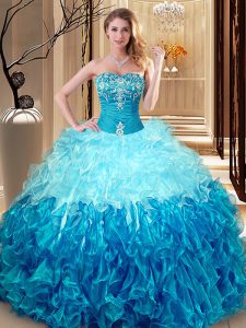Glittering Sleeveless Lace Up Floor Length Embroidery and Ruffles Sweet 16 Quinceanera Dress