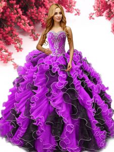 Designer Multi-color Organza Lace Up Sweetheart Sleeveless Floor Length Quinceanera Dress Beading and Ruffles