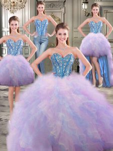 Four Piece Multi-color Lace Up Sweetheart Beading and Ruffles Vestidos de Quinceanera Tulle Sleeveless