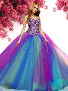 Floor Length Lace Up Quinceanera Gown Multi-color for Military Ball and Sweet 16 and Quinceanera with Beading