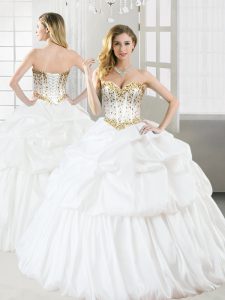 Adorable White Sleeveless Beading and Pick Ups Floor Length Quince Ball Gowns