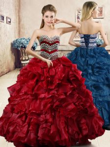 High Quality Sleeveless Lace Up Floor Length Beading and Ruffles Quinceanera Gowns