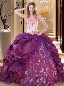 Flirting Ball Gowns Quinceanera Dresses Purple Strapless Taffeta Sleeveless Floor Length Lace Up