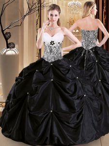 Romantic Sleeveless Floor Length Pick Ups Lace Up 15th Birthday Dress with Black